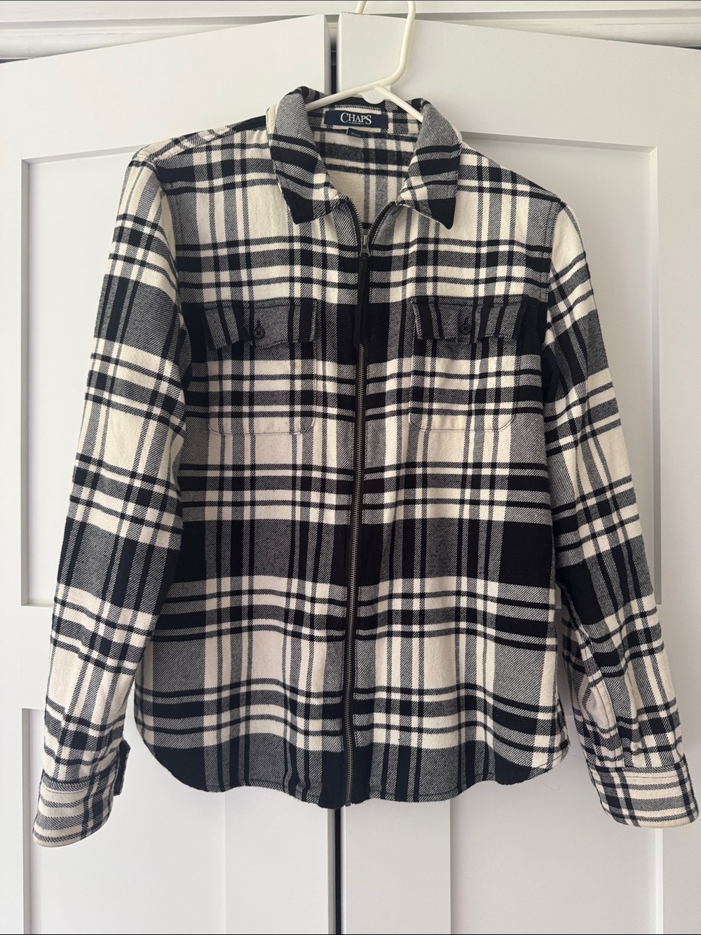 Chaps Black & White Plaid Zip shirt. Nice fall flannel shirt